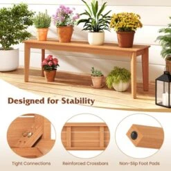 Tangkula 55" Teak Wood Bench 3-Person Backless Seating W/ 880 LBS Weight Capacity -Tangkula GUEST de6f02c4 0e7a 451a bec1 3c71ace7f3ce 1