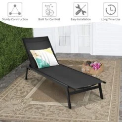 Tangkula Patio Chaise Lounger With 6-Postion Adjustable Backrest And Breathable Fabric Black -Tangkula GUEST df0f1d06 4cfb 45d3 bdcd b8c014cc4bc3