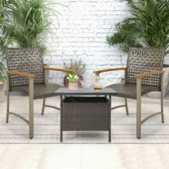 Tangkula Outdoor Rattan Chair Set Of 4 Patio PE Wicker Dining Chairs W/ Acacia Wood Armrests Balcony Poolside -Tangkula GUEST df1d7f94 34ab 42ed ba0c ae69057b97b7