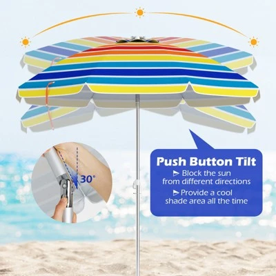 Tangkula 6.5 FT Beach Umbrella UPF50+ Sun Protection Portable Sunshade Parasol For Sand 6 Tangkula 6.5 FT Beach Umbrella UPF50+ Sun Protection Portable Sunshade Parasol For Sand - Image 4