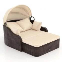 Tangkula Outdoor Daybed With Retractable Canopy - Wicker Rattan Sunbed Loveseat W/Soft Cushions Pillows Ottoman Sectional Seating Sofa -Tangkula GUEST df283640 c2c5 4014 a8f4 5785d88124c7