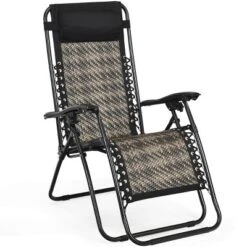Tangkula Grey Folding Recliner Patio Rattan Zero Gravity Lounge Chair With Headrest -Tangkula GUEST df3e17ae b12b 437d 9445 52daaf054f1d