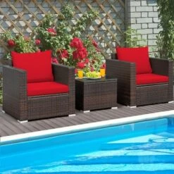 Tangkula 3PCS Patio Rattan Furniture Set With 2 Cushioned Sofas & Coffee Table For Outdoor Turquoise/Black/Navy/Red/Brown -Tangkula GUEST df8de36e adc8 440e 86bf 27d32429f5aa