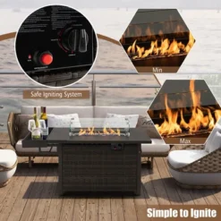 Tangkula Propane Gas Fire Pit Table 52 Inch Propane Fire Pit W/ Wind Guard 50,000 BTU Heat Output Brown -Tangkula GUEST dfcc9aee 6b83 49de a58e 97ee3754debe