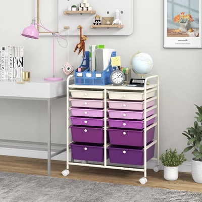 Tangkula 12 Drawers Rolling Storage Cart Classroom Organizers With Wheels For Tools Scrapbook Craft Paper Purple 4 Tangkula 12 Drawers Rolling Storage Cart Classroom Organizers With Wheels For Tools Scrapbook Craft Paper Purple - Image 2