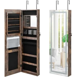 Tangkula LED Mirror Jewelry Cabinet Wall/Door Mounted Organizer Armoire W/ 3 Color Light -Tangkula GUEST dff902d6 b88d 4f3d 86ea fe2b812d46ad