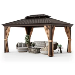 Tangkula 12' X 16' Double-Roof Hardtop Gazebo With Galvanized Steel Roof Netting Outdoor -Tangkula GUEST e0023a1b 9a2b 4a87 a8dd d40c8b343006