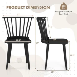 Tangkula 4 PCS Dining Chair Windsor High Spindle Back Wood Kitchen Chairs W/ Rubber Wood Frame -Tangkula GUEST e0305009 9f84 4553 9da4 780a49093415