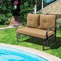 Tangkula 2-Person Outdoor Patio Glider Bench Swing Seat Bench W/ Seat & Back Cushions