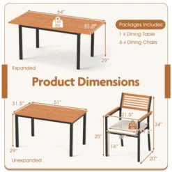 Tangkula 7-Piece Patio Furniture Set Outdoor Dining Chair Set For 6 W/ Acacia Wood & Metal Frame 17 Tangkula 7-Piece Patio Furniture Set Outdoor Dining Chair Set For 6 W/ Acacia Wood & Metal Frame -Tangkula GUEST e0524dad 6655 4dcf b392 2089ba683f05