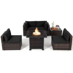 Tangkula 6 Piece Patio Wicker Conversation Set, Outdoor Rattan Sofa Set W/ 32" Propane Fire Pit Table, 50,000 BTU Heat, Tempered Glass Tabletop Black/Navy Blue/Red/Turquoise/Off White 25 Tangkula 6 Piece Patio Wicker Conversation Set, Outdoor Rattan Sofa Set W/ 32" Propane Fire Pit Table, 50,000 BTU Heat, Tempered Glass Tabletop Black/Navy Blue/Red/Turquoise/Off White -Tangkula GUEST e07c22ca 7753 4739 97a6 82eca92210ba