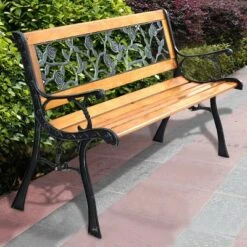 Tangkula Garden Iron Bench Porch Path Hardwood Chair For Patio Park Outdoor Deck -Tangkula GUEST e0abf993 766c 41f7 ac28 99a761df1f7c