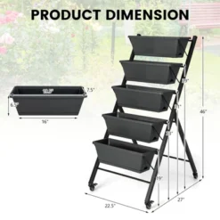 Tangkula 5-Layer Vertical Raised Garden Bed With Wheels Drainage Holes Freestanding Planter With Container Boxes Black -Tangkula GUEST e0bb45a9 c0ea 459e 917e f4f79d6aa104