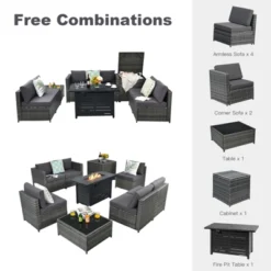 Tangkula 9 PCS Rattan Dinning Set Wicker Sofa W/Propane Gas Fire Pit 60,000 Btu Heater -Tangkula GUEST e0c2d5b8 b864 4419 bddc 4a652cd26d9d