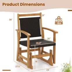 Tangkula Patio Rattan Glider Chair W/ Acacia Wood Frame & Wicker Seat Back Armrests -Tangkula GUEST e0d1b2a5 50e9 4ce1 8e3c 38812fe7d3d8