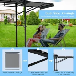 Tangkula 13.5' X 4' Patio BBQ Grill Gazebo Side Awnings Shelves 2-Tier Canopy Outdoor -Tangkula GUEST e0d83f5e af7d 42ae af41 905179aea5eb