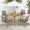 Tangkula 5 PCS Patio Dining Set Acacia Wood Table W/ 1.9" Umbrella Hole Wicker Armchairs -Tangkula GUEST e17691b5 082d 4816 9bca 0fb7ff6bd68a