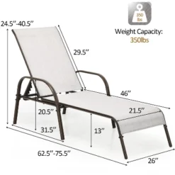 Tangkula 2 PCS Outdoor Chaise Lounge Chair Adjustable Reclining Bed With Backrest& Armrest Gray