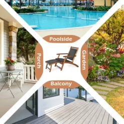 Tangkula 2PCSPatio Folding Rattan Chaise Lounge Chair Acacia Wooden Frame W/ Retractable Footrest For Poolside&Patio -Tangkula GUEST e2068bef c42e 4852 ba6c 4a5dca7a0d4c