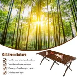 Tangkula Folding Wooden Camping Table Portable Picnic Table W/ Carry Bag Roll-up Bamboo Tabletop Outdoor Travel Camping Table Natural/Coffee -Tangkula GUEST e20bd5b4 6151 4cf4 b07c 546593910124