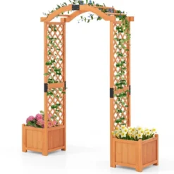 Tangkula 79" Tall Archway Trellis For Climbing Plants Vegetables W/ Planter Boxes -Tangkula GUEST e21620f8 3edb 4b1f a26e 7c1e1c6c87c6