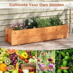 Tangkula Raised Garden Bed, 44" X 11" X 10" Wood Rectangle Planter Box With Drainage Holes Water-resistant Paint -Tangkula GUEST e236d0b5 db15 4fa9 83ae 2269c3ab13fd