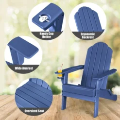 Tangkula 2 PCS Patio Folding Adirondack Chair Side Table Cup Holder HDPE Navy -Tangkula GUEST e25ce12f 057d 4d31 b136 c6bad585b16d