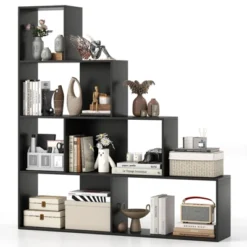 Tangkula 2PCS 4-Tier Bookshelf W/6 Storage Cubes 64" Tall Modern Geometric Stair Bookcase -Tangkula GUEST e297688d d398 44c4 9ab8 1ee3321809b9