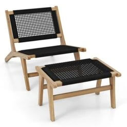 Tangkula 2PCS Teak Ottoman Footstool W/ Handwoven Cordage For Patio Porch Balcony Lawn -Tangkula GUEST e2c244ee 54bf 4af6 ae2c a4a1412ec7e0
