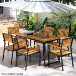 Tangkula Patio Dining Chair Set Of 2 Outdoor Chairs W/Metal And Acacia Wood Frame Armrests All-Weather Bistro Chairs -Tangkula GUEST e2ca5d47 2296 449a 8a98 d8634350ff22