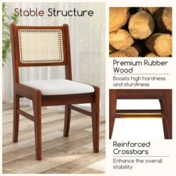 Tangkula 2PCS Rattan Dining Chairs Upholstered Kitchen Chairs W/ Rubber Wood Frame -Tangkula GUEST e2e7a373 3f4a 4476 84fd 67a5af3f2838