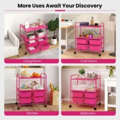 Tangkula 4-Drawer Rolling Storage Cart With 2 Shelves Mobile Utility Cart With Removable Drawers And Metal Frame With Lockable Wheels Pink -Tangkula GUEST e3257f32 dbe2 4096 9e4b 5bcc57a87a48