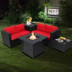 Tangkula 5-Piece Outdoor Patio Furniture Set With 50,000 BTU Propane Fire Pit Table Patio Conversation Set W/ Cushions, Storage Box, Coffee Table -Tangkula GUEST e38f550c 06ee 4379 b320 4c1df244474e