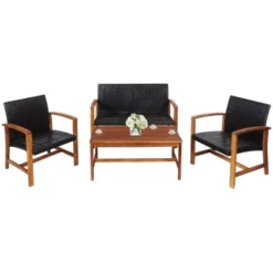 Tangkula 4PCS Patio Conversation Set Outdoor Furniture Set W/ Acacia Wood Frame -Tangkula GUEST e45b1f72 f15c 4e11 b7a9 6b8d2eb66c30