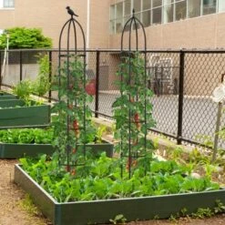 Tangkula 2PCS Garden Obelisk Trellis For Climbing Plants 78” Rustproof PE-Coated Metal Flower Trellis W/ Adjustable Height