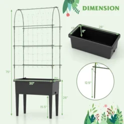 Tangkula Raised Garden Bed With Trellis Self-Watering Planter Bed With Water Level Observer Drainage Holes Climbing Net & Detachable Legs -Tangkula GUEST e5154812 ad42 4a2d acb6 783fd41b2587