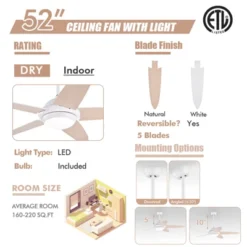 Tangkula 52" Ceiling Fan With Light And Remote Control Indoor Modern Ceiling Fan With Quiet Reversible ETL Motor Black/Silver/White -Tangkula GUEST e51b519d 2940 4689 99a1 4b3703ae572d