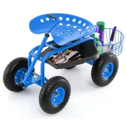 Tangkula Rolling Garden Cart Scooter W/ Adjustable Seat Storage Basket Tray Blue -Tangkula GUEST e529a8c6 bda1 469d afe0 85c1c3842975