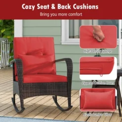 Tangkula 3 Piece Outdoor Rocking Set Rattan Rocker Chairs W/ Tempered Glass Coffee Table Red -Tangkula GUEST e56fa555 90f6 4635 84e9 724efd92e82e