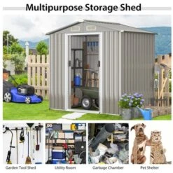 Tangkula 6' X 4' Outdoor Storage Shed Weather Resistant Galvanized Steel Shed With Tilted Roof Lockable Sliding Doors & 4 Air Vents 15 Tangkula 6' X 4' Outdoor Storage Shed Weather Resistant Galvanized Steel Shed With Tilted Roof Lockable Sliding Doors & 4 Air Vents -Tangkula GUEST e5736a1c 60eb 4463 a48d c18ebe366ced