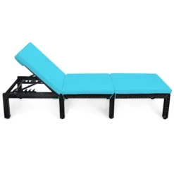 Tangkula Adjustable Rattan Patio Chaise Lounge Chair Couch W/ Turquoise Cushion -Tangkula GUEST e587f996 c123 49d4 8bbf f719c2536ddf