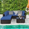 Tangkula 6PCS Patio Rattan Furniture Set Outdoor Sectional Sofa Set W/Coffee Table & Ottoman Black/Navy/Turquoise/Red/Brown
