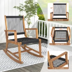 Tangkula 3 Piece Acacia Wood Rocking Chair Set W/ Coffee Table & All-Weather Rope Patio Poolside -Tangkula GUEST e5e1f5ce ec81 4082 a162 154105830840