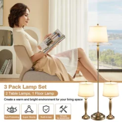 Tangkula Lamp Set 3-Piece Modern Home Living Room Bedroom Nickel Finish Lamps -Tangkula GUEST e613ab61 38e1 44b3 b80d 08aecf582e30