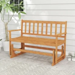 Tangkula 2 Person Patio Glider Bench Solid Acacia Wood Porch Glider Chair W/ Seat -Tangkula GUEST e61dc7c7 a537 4dab 97c7 f200810cc13c
