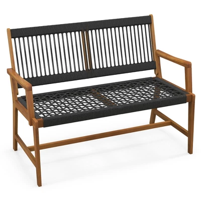 Tangkula Patio 2-Person Acacia Wood Bench All-Weather Rope Woven Outdoor Garden Natural 11 Tangkula Patio 2-Person Acacia Wood Bench All-Weather Rope Woven Outdoor Garden Natural - Image 9