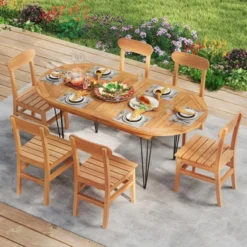 Tangkula 71" Patio Dining Table 6 Person Large Oval Table W/ Teak Wood Tabletop -Tangkula GUEST e63c1e41 21b1 4826 9560 e7e27b7f48c4