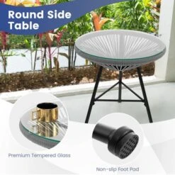 Tangkula 3 Pieces Acapulco Chair Set Wicker Conversation Bistro Set W/ Tempered Glass Table -Tangkula GUEST e659f468 0071 471a b483 44bebc47d074