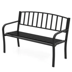 Tangkula 50 Inches Garden Bench W/ Slatted Backrest & Curved Armrests For Porch -Tangkula GUEST e6850773 3f59 4184 9d38 e1c19401d04c