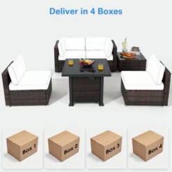 Tangkula 6 Piece Patio Wicker Conversation Set, Outdoor Rattan Sofa Set W/ 32" Propane Fire Pit Table, 50,000 BTU Heat, Tempered Glass Tabletop Black/Navy Blue/Red/Turquoise/Off White 22 Tangkula 6 Piece Patio Wicker Conversation Set, Outdoor Rattan Sofa Set W/ 32" Propane Fire Pit Table, 50,000 BTU Heat, Tempered Glass Tabletop Black/Navy Blue/Red/Turquoise/Off White -Tangkula GUEST e68af926 aec6 41cc 8e3e 6e2954d1d748